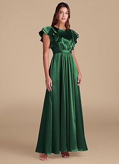 Azazie Daphne Bescheidene Brautjungfernkleider A-Linie Gestreift Metallic Satin Bodenlänge Kleid image4