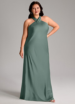 Azazie Doretta Bridesmaid Dresses Sea Moss Mermaid Pleated Stretch Satin Dress image9