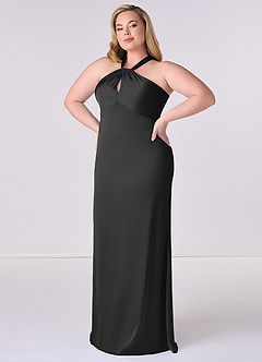 Barbie ♥ Azazie Bridesmaid Dresses Keyhole Halter Stretch Satin Sheath Dress image9