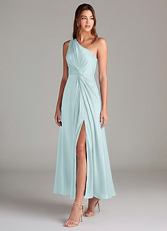 Azazie Brooke Robes de demoiselle d'honneur Robe Trapèze en Satin extensible Asymétrique Brume image3