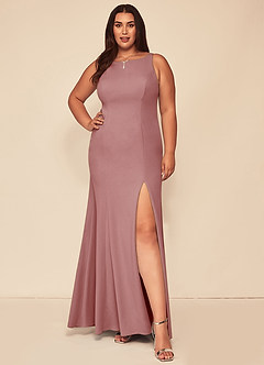 Azazie Rogue Bridesmaid Dresses Dusty Rose Mermaid Scoop Side Slit Stretch Crepe Dress image7