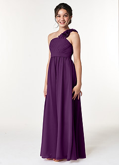 Azazie Flower Junior Grape A-Line Pleated Chiffon Dress image4