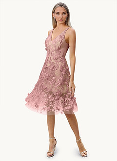 Chris Light Pink Lace 3D Flowers Midi Dress image3