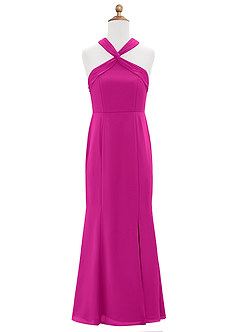 Azazie Rue Junior Robe Sirène en Mousseline de soie Fente Latérale Fuchsia image6