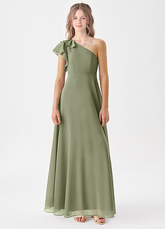 Azazie Arabella Junior Agave A-Line Ruched Chiffon Dress image3