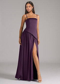 Azazie Adeline Robes de demoiselle d'honneur Robe Trapèze Convertible en Satin extensible Sans bretelle Prune image6