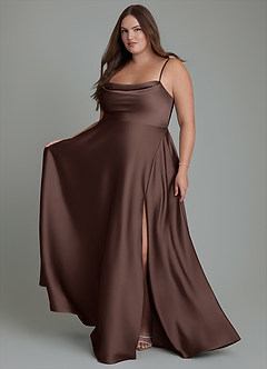Azazie Elle Bridesmaid Dresses Ganache A-Line Pleated Stretch Satin Dress image8