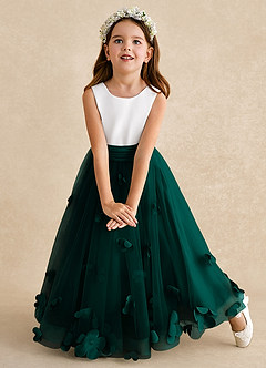Azazie Vi Robe Demoiselle D'honneur Fillette Robe Trapèze en Tulle Sans manches Vert Pin image6
