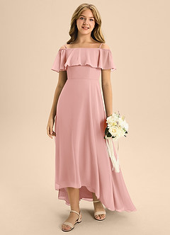 Azazie Maggie Junior A-Linie Schulterfrei Chiffon Kleid Rosettenrosa image3