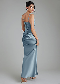 Azazie Etta Robes à essayer chez vous Robe Sirène en Satin extensible Corset Bleu Poussiéreux image2