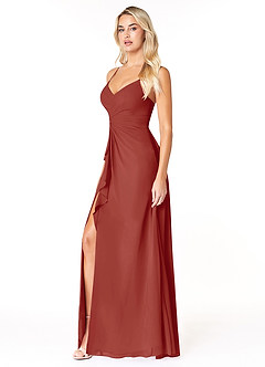 Azazie Emerald Bridesmaid Dresses Terracotta A-Line Ruffled Chiffon Dress image5
