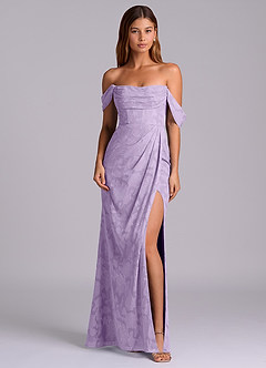 Azazie Johana Robes de demoiselle d'honneur Robe Sirène Convertible en Blumen-Burnout Épaule décolletée Lilas image3