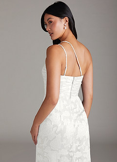 Azazie Eren Bridesmaid Dresses White Sheath One Shoulder Floral Burnout Dress image6
