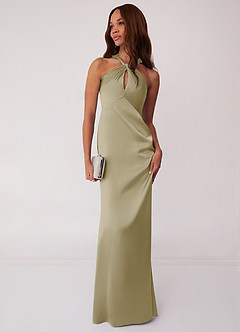 Barbie ♥ Azazie At-home Try On Dresses Barbie Pink Sheath Stretch Satin Dress image3