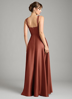 Azazie Shaude Bridesmaid Dresses Auburn A-Line Pleated Stretch Satin Dress image2