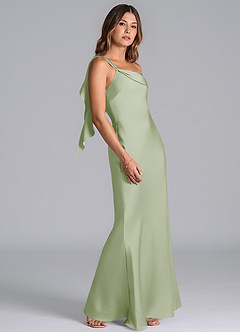 Azazie Driea Robes de demoiselle d'honneur Robe Sirène en Satin extensible Ue épaule Vert Sauge image5