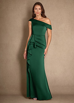 Azazie Hamptons Mother of the Bride Dresses Dark Green A-Line Pleated Stretch Satin Dress image4
