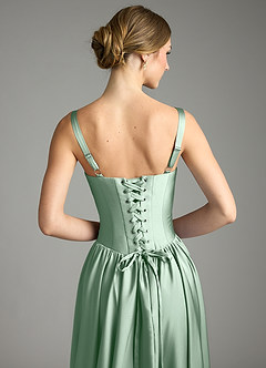 Azazie Evadina Vestidos de damas de honor Vestido de Agave de Satén Elástico de Corte en A con Corsé image6