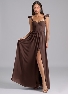 Azazie Denisse Brautjungfernkleider A-Linie Gestreift Chiffon Kleid Ganache image4