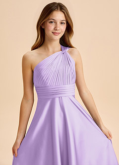 Azazie Charlize Junior Abito A-Line in Raso Elasticizzato Plissettato Lilla image6