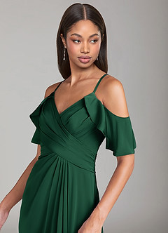 Azazie Dakota Vestidos de damas de honor Vestido de Verde Oscuro de Satén Elástico de Corte en A con Vestidos sin tirantes image5
