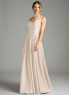 Azazie Evadina Suknie dla druhen Linia A Gorset Satyna elastyczna Do ziemi Sukienka image3