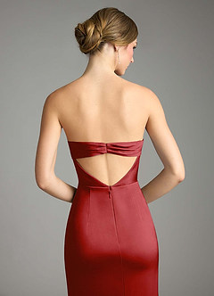 Azazie Leonis Bridesmaid Dresses Pomegranate Mermaid Pleated Stretch Satin Convertible Dress image7