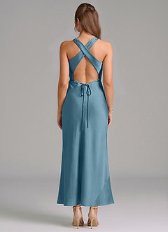 Azazie Evadne Vestidos de damas de honor Vestido de Bermudas de Satén Elástico de Corte Recto con Plisado image5