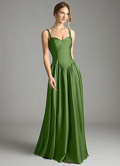 Azazie Evadina Suknie dla druhen Linia A Gorset Satyna elastyczna Do ziemi Sukienka image1