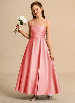 Azazie Pebbles Junior Formal Flower Girl Dresses Coral A-Line Pleated Matte Satin Dress image1