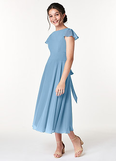 Azazie Payton Junior Steel Blue A-Line Bow Chiffon Dress image5