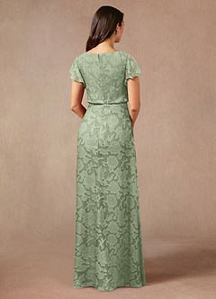 Azazie Lehi Mother of the Bride Dresses Dusty Sage A-Line Boatneck Floral Burnout Dress image2