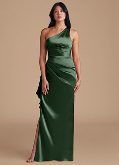 Azazie Latrice Bridesmaid Dresses Eucalyptus Sheath One Shoulder Metallic Satin Dress image2