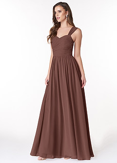 Azazie Zapheira Bridesmaid Dresses Espresso A-Line Ruched Chiffon Dress image3