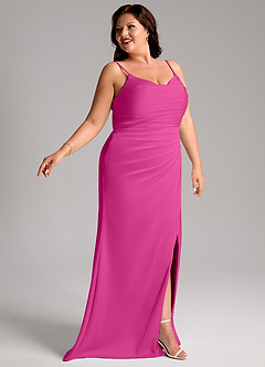Azazie Deandra Brudtärnklänningar Klänning av Sjöjungfru i Stretch Satin Plisserad Fuchsia image11