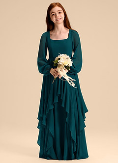 Azazie Clara Junior Pine A-Line Blouson Chiffon Dress image6