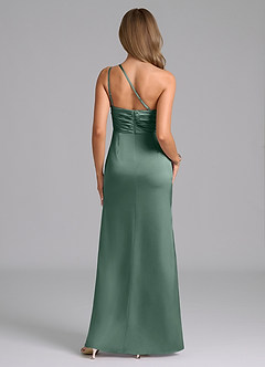 Azazie Eren Bridesmaid Dresses Eucalyptus Mermaid One Shoulder Stretch Satin Dress image2