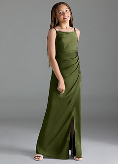 Azazie Leonis Junior Pistachio A-Line Pleated Stretch Satin Dress image3
