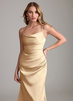 Azazie Lucille Bridesmaid Dresses Champagne Mermaid Strapless Stretch Satin Convertible Dress image5