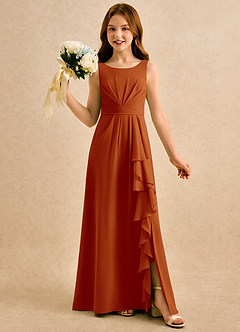 Azazie Chibi Girls Formal Sukienki dla dziewczynek sypiących kwiaty Linia A Pofałdowany Szyfon Długość podłogi Sukienka image1