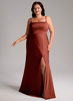 Azazie Lidia Bridesmaid Dresses Terracotta Mermaid Side Slit Stretch Satin Dress image10