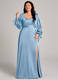 Azazie Leonia Suknie dla druhen Linia A Długi rękaw Satyna elastyczna Do ziemi Sukienka image10