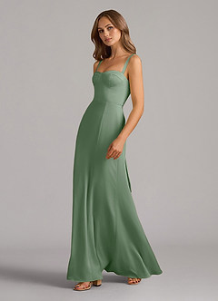 Azazie Amaris Brautjungfernkleider A-Linie Korsett Stretch-Satin Kleid Matcha image4