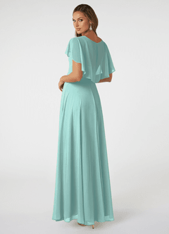 Azazie Jamie Bridesmaid Dresses Aqua A-Line Chiffon Dress image4