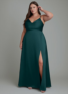 Azazie Sarella Bridesmaid Dresses Pine A-Line Pleated Stretch Satin Dress image6