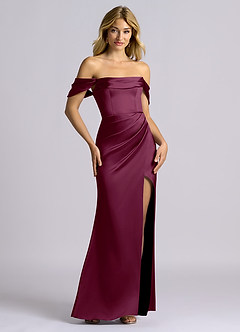 Azazie Auden Bridesmaid Dresses Mulberry Sheath Off the Shoulder Stretch Satin Convertible Dress image7