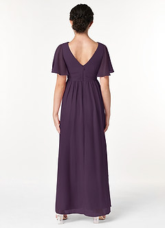 Azazie Temeka Junior Plum A-Line Pleated Chiffon Dress image2