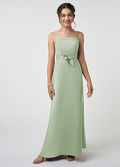 Azazie Anina Junior Dusty Sage A-Line Bow Matte Satin Dress image2