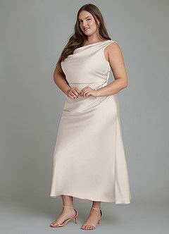 Azazie Kieryn Bridesmaid Dresses White Alabaster Mermaid Pleated Stretch Satin Dress image4