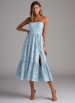 Azazie Delphina Bridesmaid Dresses Sky Blue A-Line Strapless Floral Burnout Convertible Dress image1